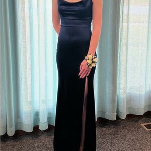 Elegant Navy Satin Gown